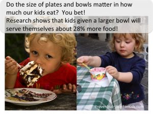 Research shows that kids eat healthier portions based on plate size.